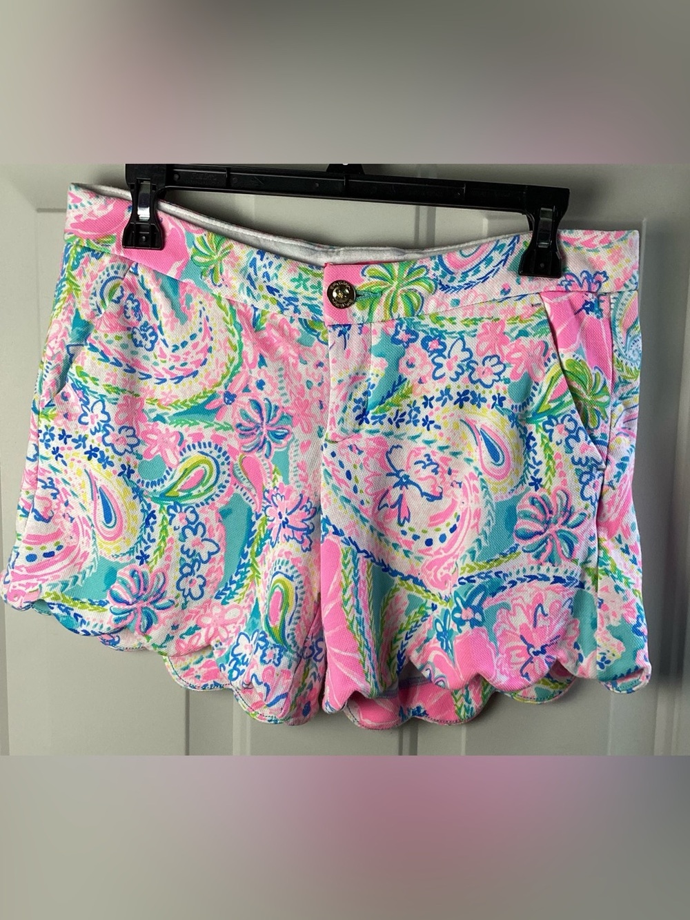Lilly Pulitzer Pink Multicolor Paisley Scallop Hem High Waist Shorts